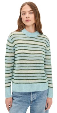 Madewell Oversized Alpaca Pullover Sweater Aqua Multi Stripe L