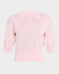 Camile Puff-Sleeve Silk-Cashmere Polo Top