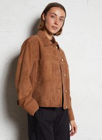 Maison 123 - Veste droite suédée en cuir - Taille 44 - Jaune