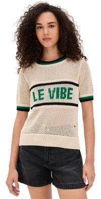 Clare V. Luc Knit Tee Cream w/ Green & Black Le Vibe S