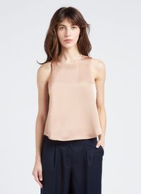 Collectors Club - Top satiné sans manches à col rond - Taille 40 - Beige