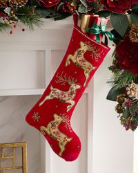 Beaded Reindeer Classic Christmas Stocking