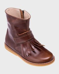 Girl's Fringed Leather Ankle Boots, Toddler/Kids