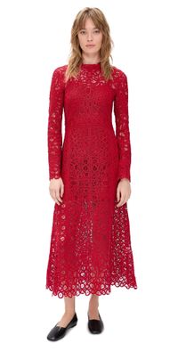 Sea Adelina Battenberg Lace Long Sleeve Dress Red 10
