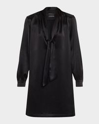 Neck-Scarf Silk Long-Sleeve Mini Dress