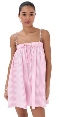 AREA Crystal Grommet Poplin Mini Dress White/Pink L