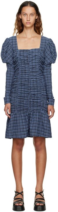 GANNI Black & Blue Checked Minidress