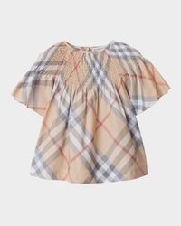 Girl's Cali Check Smocked Bishop Top, Size 2-14