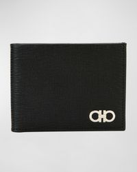 Men's Revival Gancini Bi-Fold Leather Wallet, Black/Red