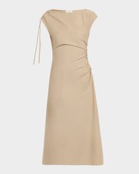 Ruched Organic Cotton Poplin Midi Dress