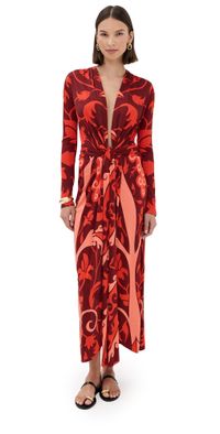 Johanna Ortiz Oasis Ankle Dress Dark Wine/Peach/Hot Red 8