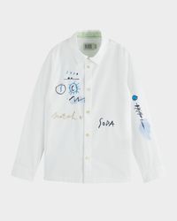Boy's Embroidered Artwork Button-Front Shirt, Size 4-12