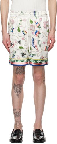 Casablanca White 'Le Vase Brise' Silk Shorts