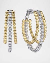 14K White and Yellow Gold Diamond Bujukan Intricate Hoop Earrings