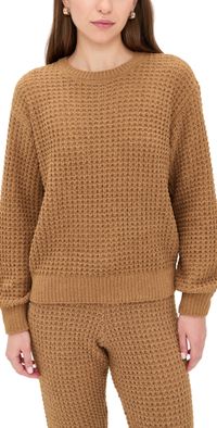 PJ Salvage Long Sleeve Cozy Chenille Waffle Sweater Caramel L