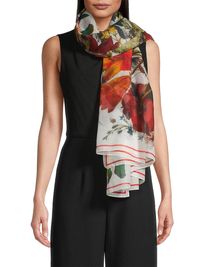 Women's Floral Bunch Cotton-Blend Scarf - Ivory Red
