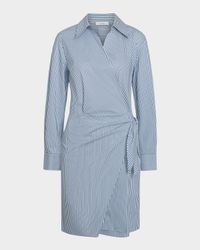Furrow-Stripe Long-Sleeve Wrap Dress