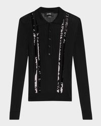 Men's Sequin-Striped Knit Polo Shirt