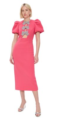 Rebecca Vallance Posey Puff Sleeve Midi Dress Rouge Red 4