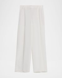 Monili-Trim Linen Gabardine Wide-Leg Pants