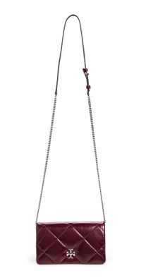 Tory Burch Kira Diamond Quilt Distressed Chain Wallet On Chain Dark Carmine One Size