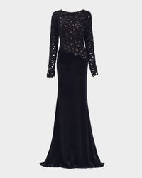 Sequin Open-Work Velvet Gown