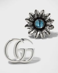 GG Marmont & Flower Mismatched Sterling Silver Stud Earrings