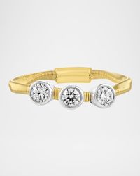 18K Gold Twisted Wire Three-Stone Diamond Ring, Size 7