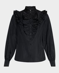Ruffle Long-Sleeve Poly Taffeta Blouse