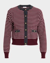 Striped Wool-Cashmere Crewneck Cardigan