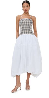 SIMKHAI Pfeiffer Bustier Midi Dress Midnight Gingham 10