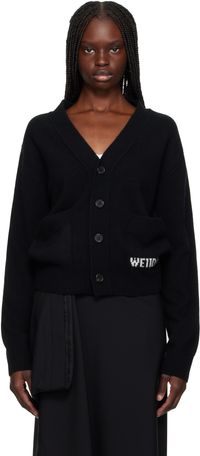 We11done Black Pocket Logo Knit Cardigan