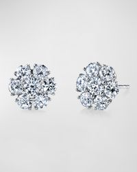 18K Gold Round Diamond Flower Stud Earrings, 1.7tcw, 0.37"L / 0.37"W