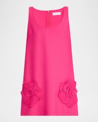 Floral Applique Scoop-Neck Sleeveless Mini Dress