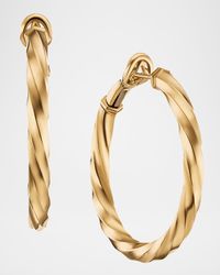 Cable Edge Hoop Earrings in 18K Gold, 1.5"L