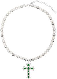 VEERT White Gold 'The Green Cross Freshwater Pearl' Necklace
