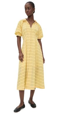 English Factory Seersucker Check Midi Dress Baby Yellow S