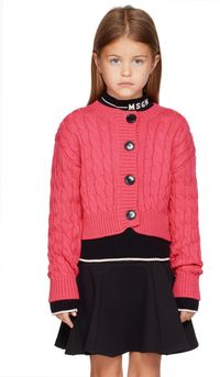 MSGM Kids Enfant | Cardigan rose en tricot câblé