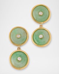 Estate 18K Yellow Gold Jadeite Diamond Bezel Set Dangle Drop Earrings