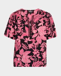 Floral-Print Ruffle Cotton Top