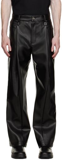 WOOYOUNGMI Black Pleated Faux-Leather Trousers