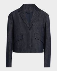 Indigo Single-Breasted Crop Jacket