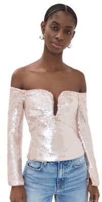 Self Portrait Sequin Off Shoulder Top Beige 8