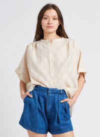 By Bar - Blouse ample à col mao - Taille L - Beige