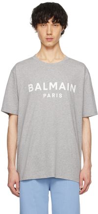 Balmain T-shirt gris à logo imprimé