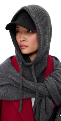 White & Warren Cashmere Ribbed Balaclava Grey Heather One Size