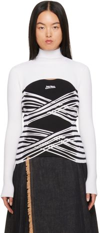 Jean Paul Gaultier White & Navy Striped Turtleneck