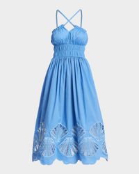 Spritz Smocked Seashell Cutout Midi Dress