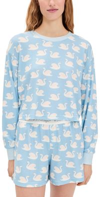 PJ Salvage Boyfriend Boxer Swans-A-Swimming PJ Shorts Set Angel Blue L