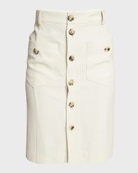 High-Waist Button-Front Straight Viscose Skirt
